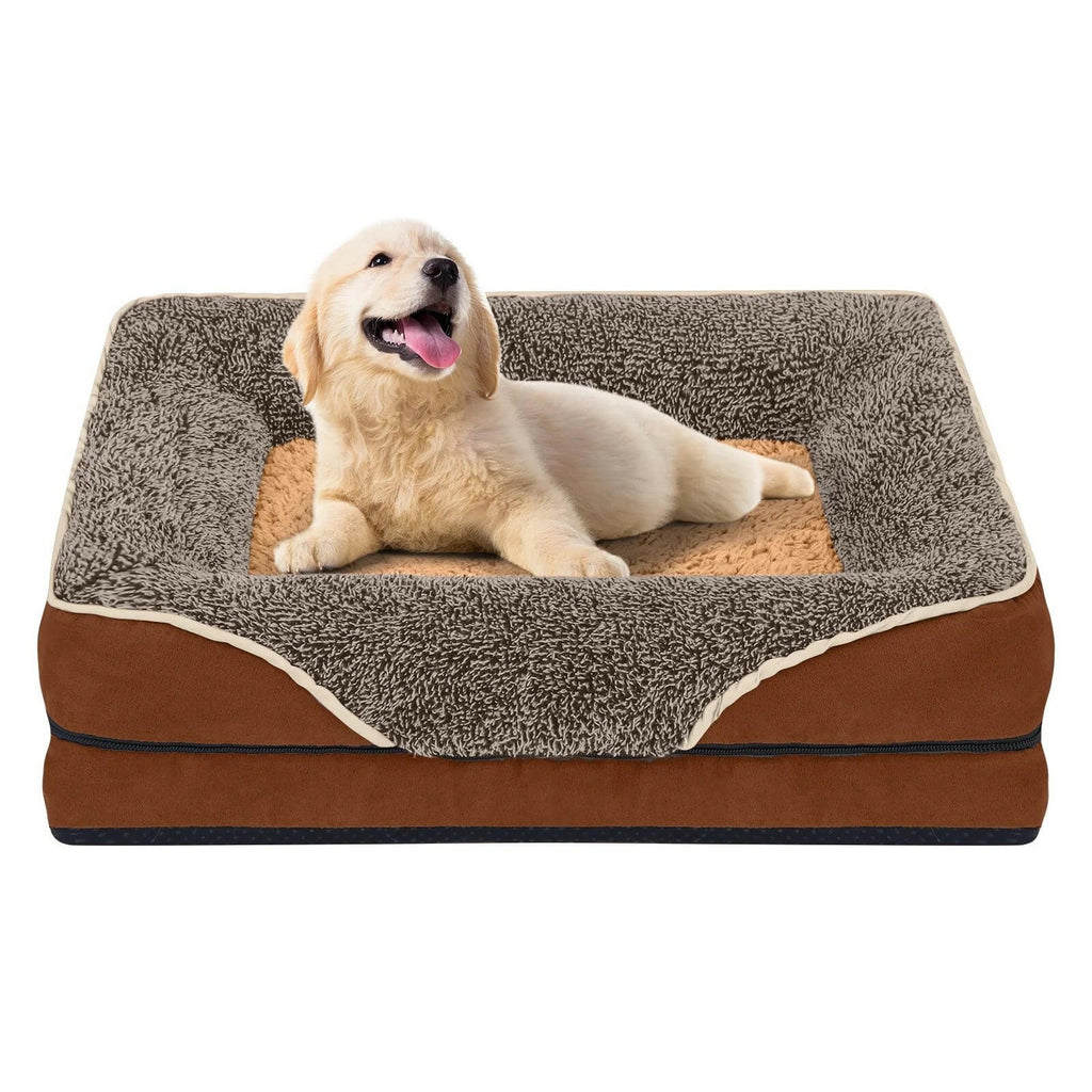 Orthopedic Dog Bed Sofa — Egg Crate Foam, Faux Fur Bolsters, Machine Washable