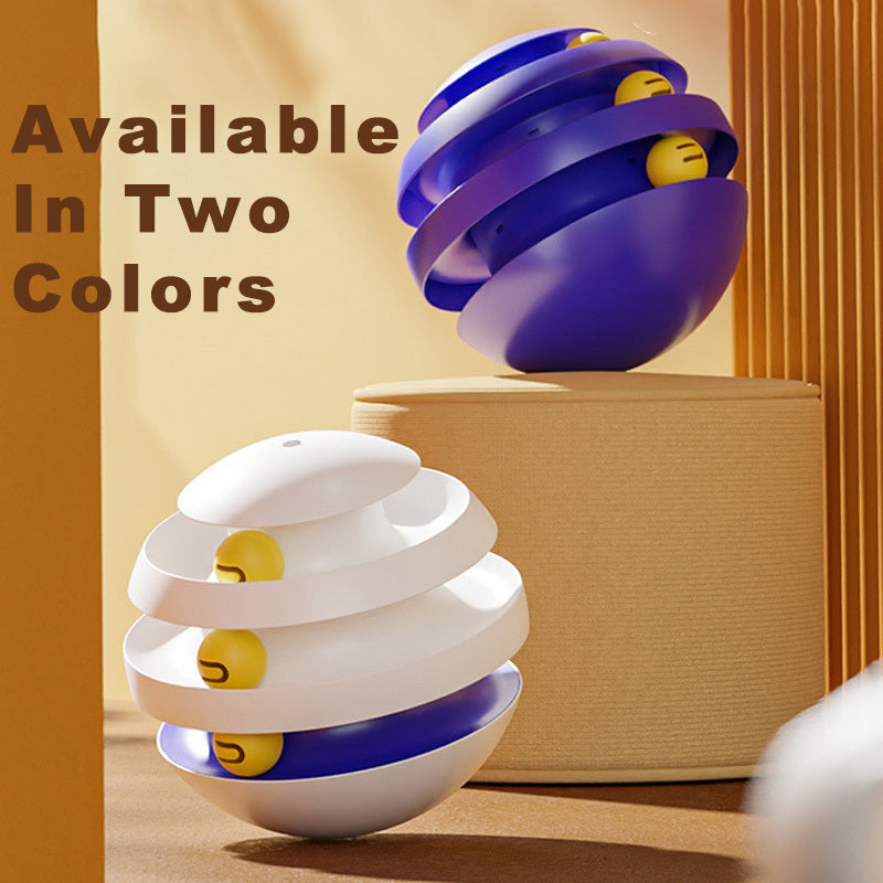 Blue 3-layer cat turntable tower toy with side ball openings and dome top