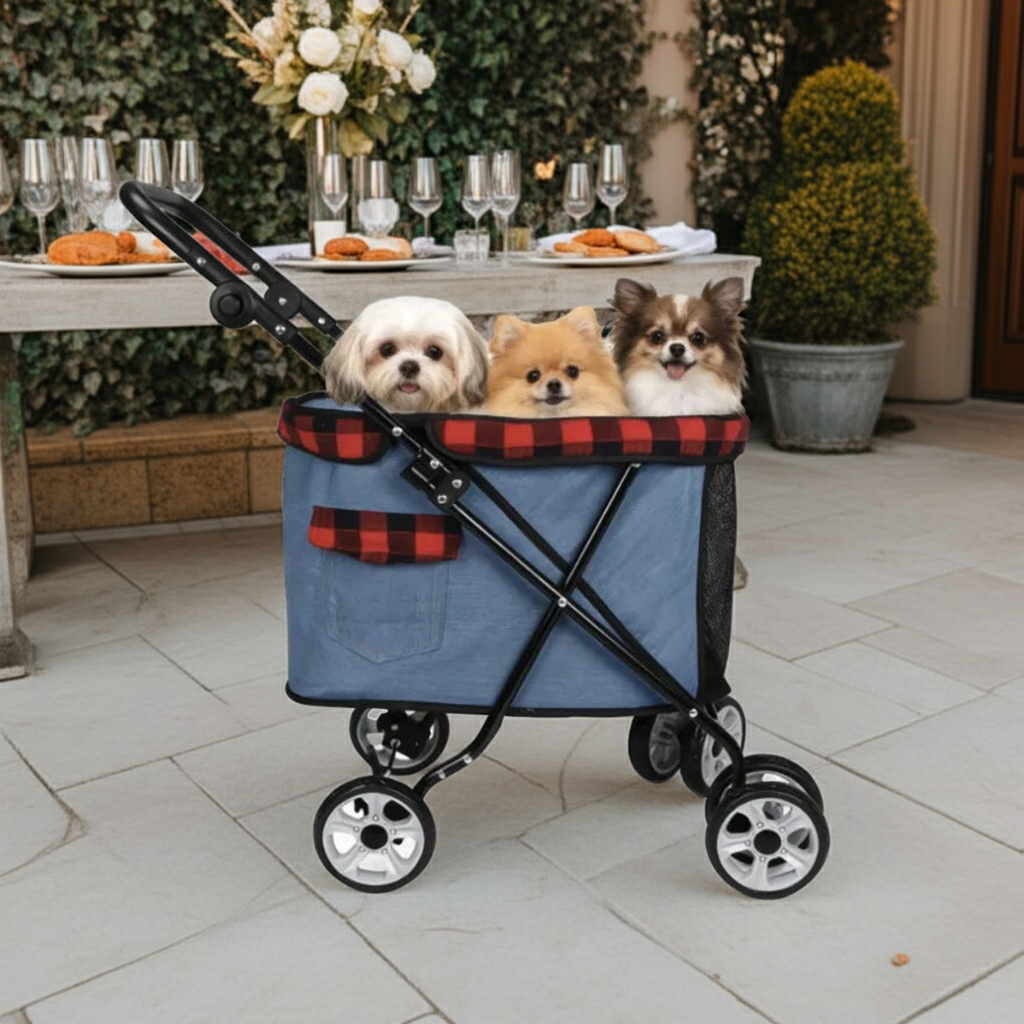 Folding Pet Stroller Cabin with Top Mesh Doo for Dogs and Cats Shock Absorber Swivel Front Wheel,Rear Wheel with Foot Brakes