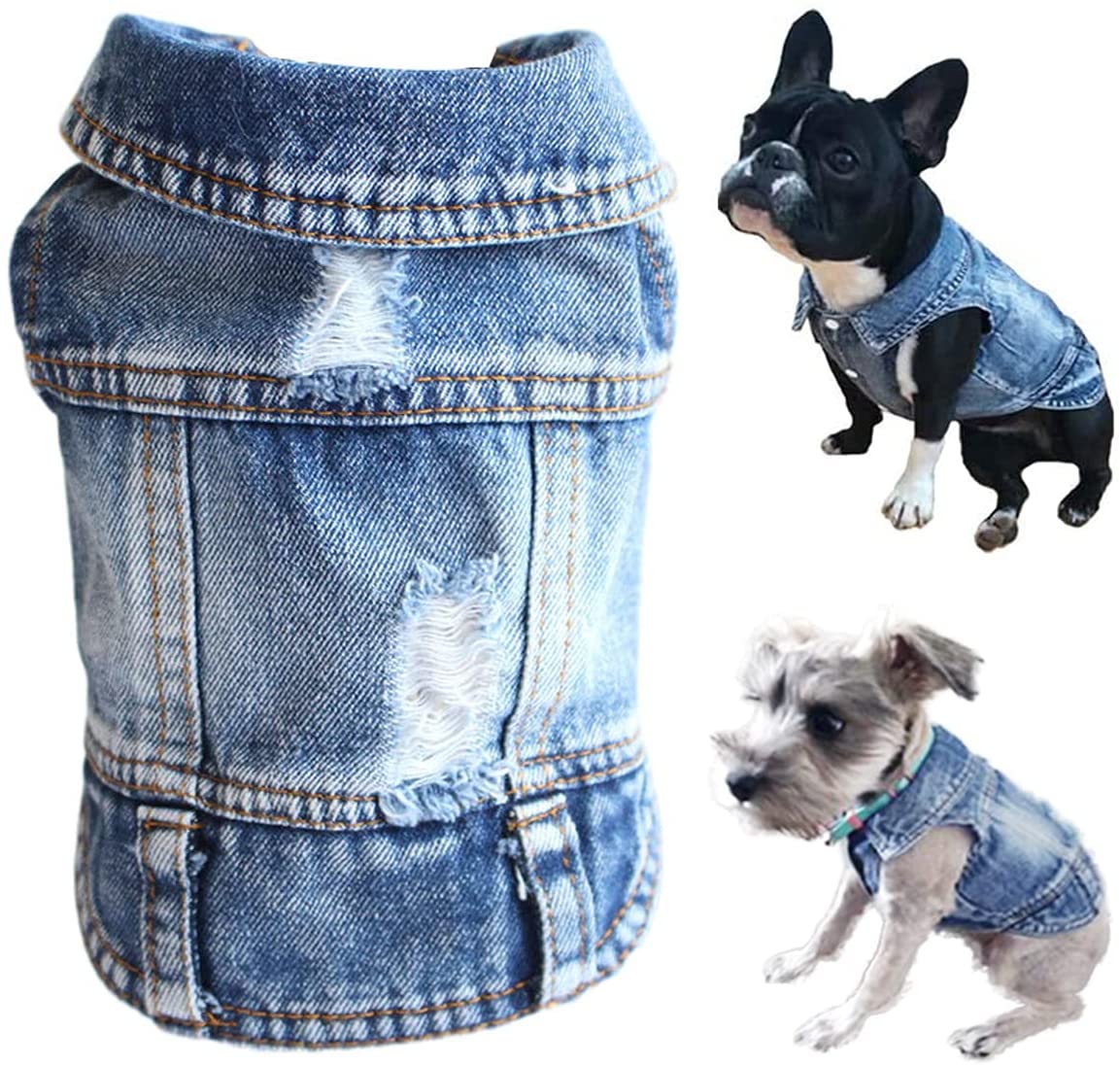 Blue Denim Dog Jacket — Classic Jean Vest Coat for Small & Medium Dogs and Cats