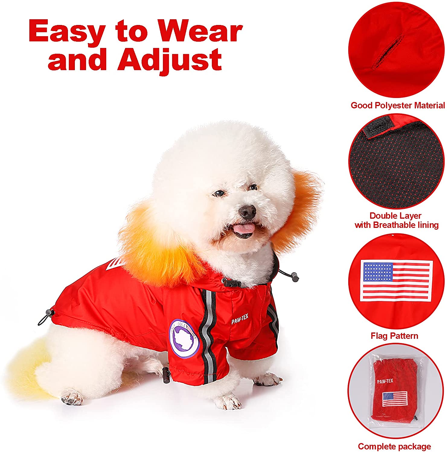 The Dog Face Pet Raincoat — Waterproof Windproof Hooded Jacket, 5 Colors, Sizes S–5XL