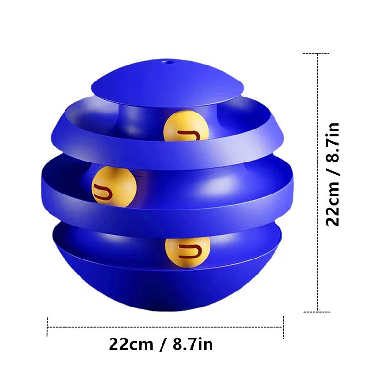Blue cat turntable tower toy, 22cm by 8.7in, with ball openings