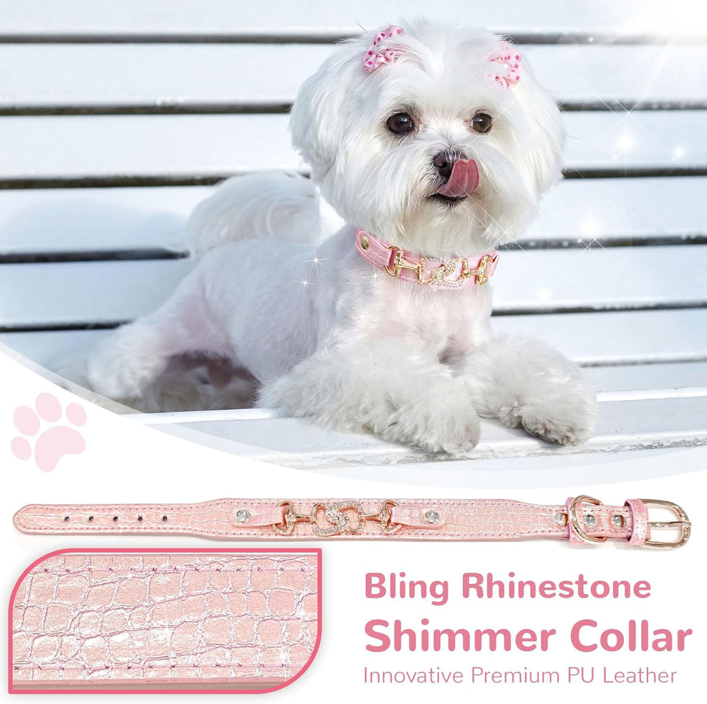 Boutique Crystal Heart Dog Collar – Pink & Purple Croc Texture