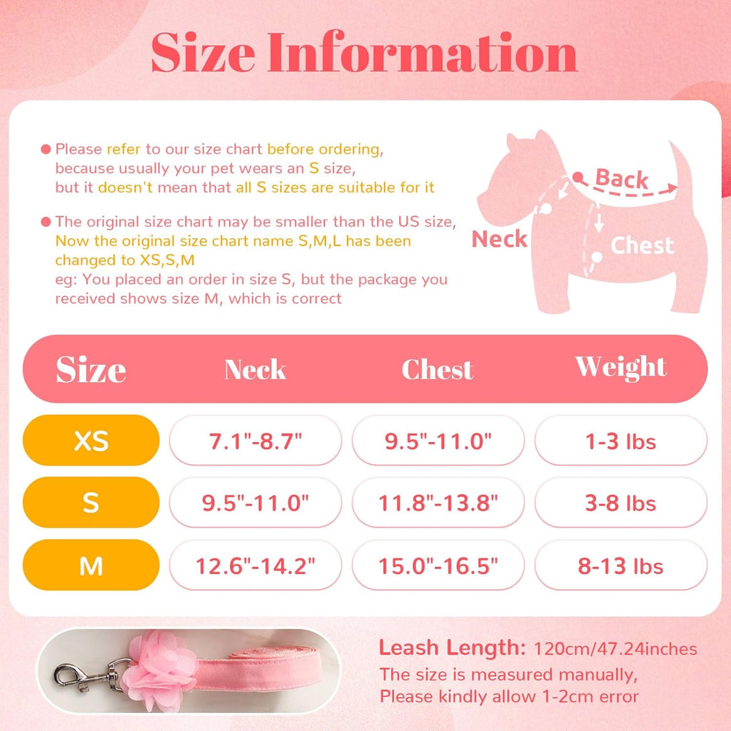 Boutique Floral Dog Harness and Leash Set – 3D Petal Puppy Vest Harness for Small Dogs & Cats