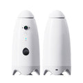 White smart pet feeder with camera and side charging slot near base