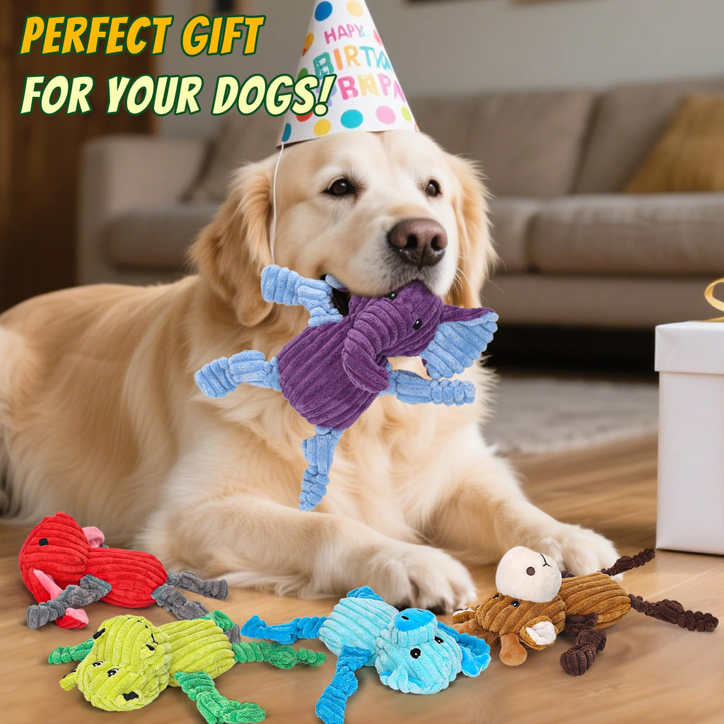 5 Pack Squeaky  Plush Dog Toy Bundle