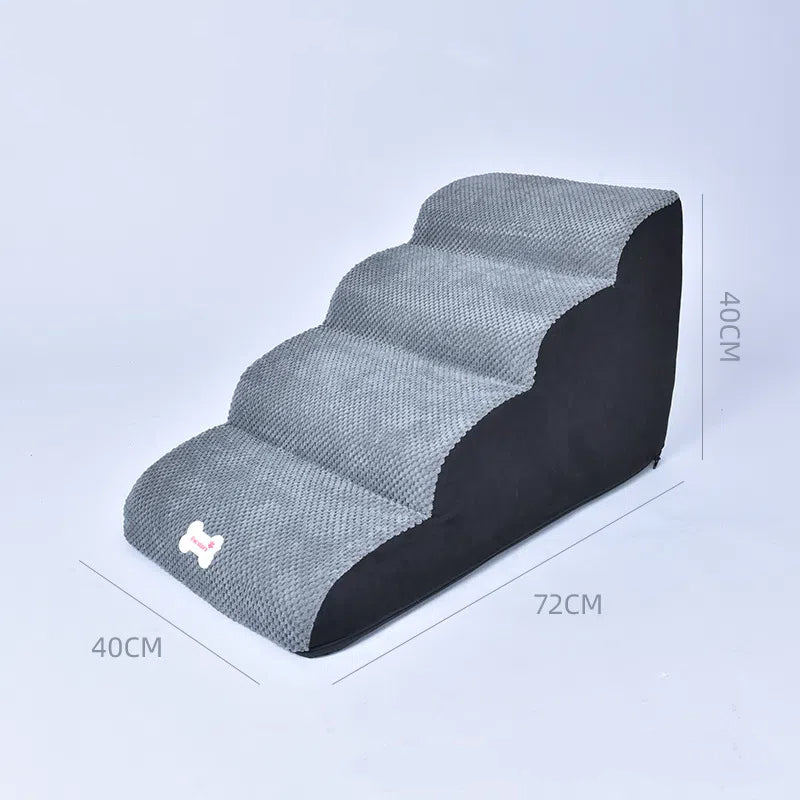 Grey pet slope stairs, 40cm high with textured sponge steps and dark base