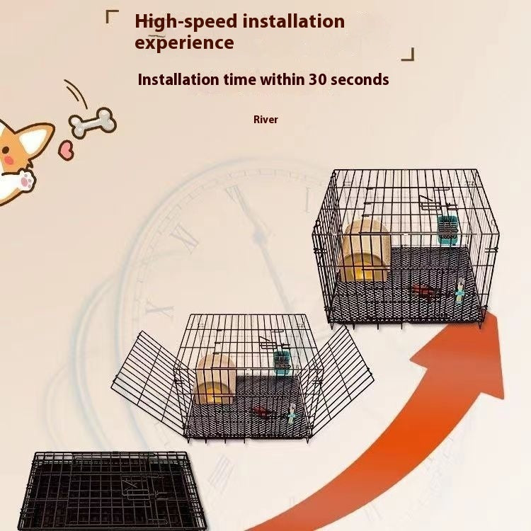 Black dog crate showing quick unfolding and setup from folded sections