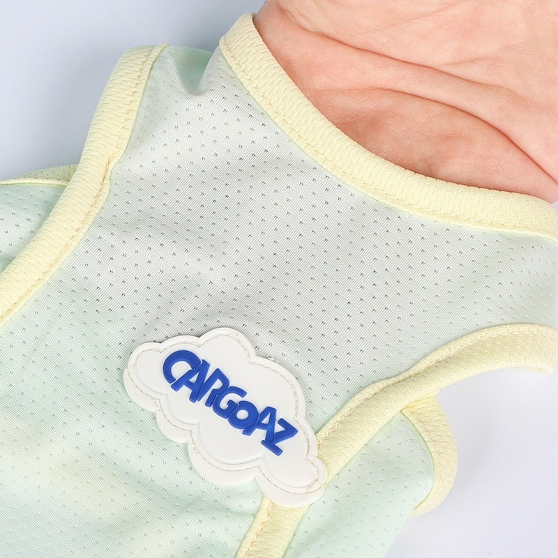 Mint cat summer vest with yellow trim, sleeveless mesh, CargoZ patch logo.