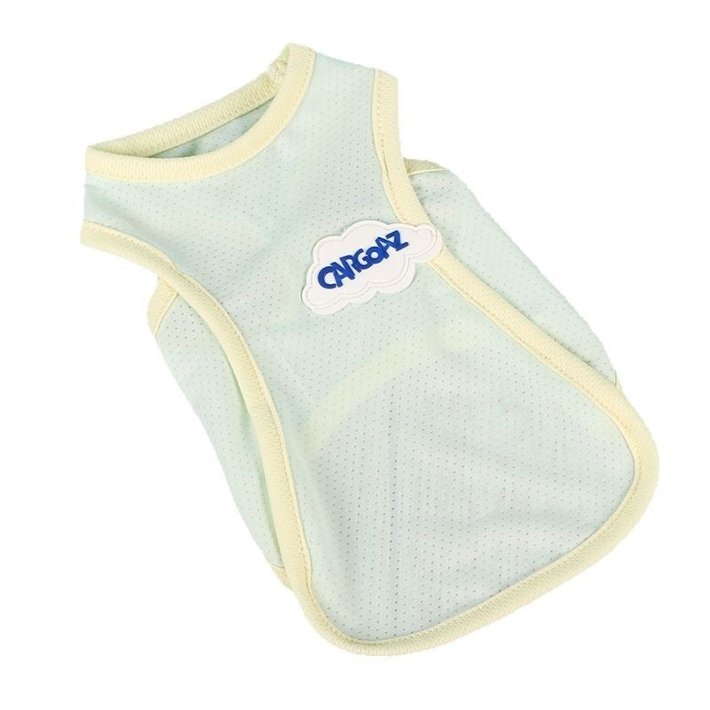 Mint cat summer vest with yellow trim, sleeveless dotted mesh, CargoZ logo patch.
