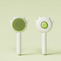 Pet grooming brush set with green bristle oval head and white handle, cat paw shape