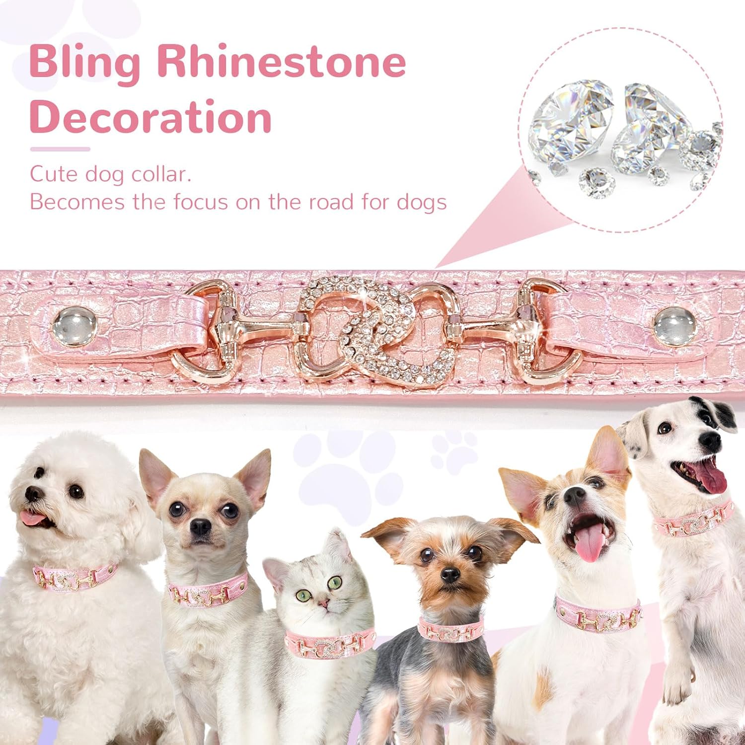 Boutique Crystal Heart Dog Collar – Pink & Purple Croc Texture