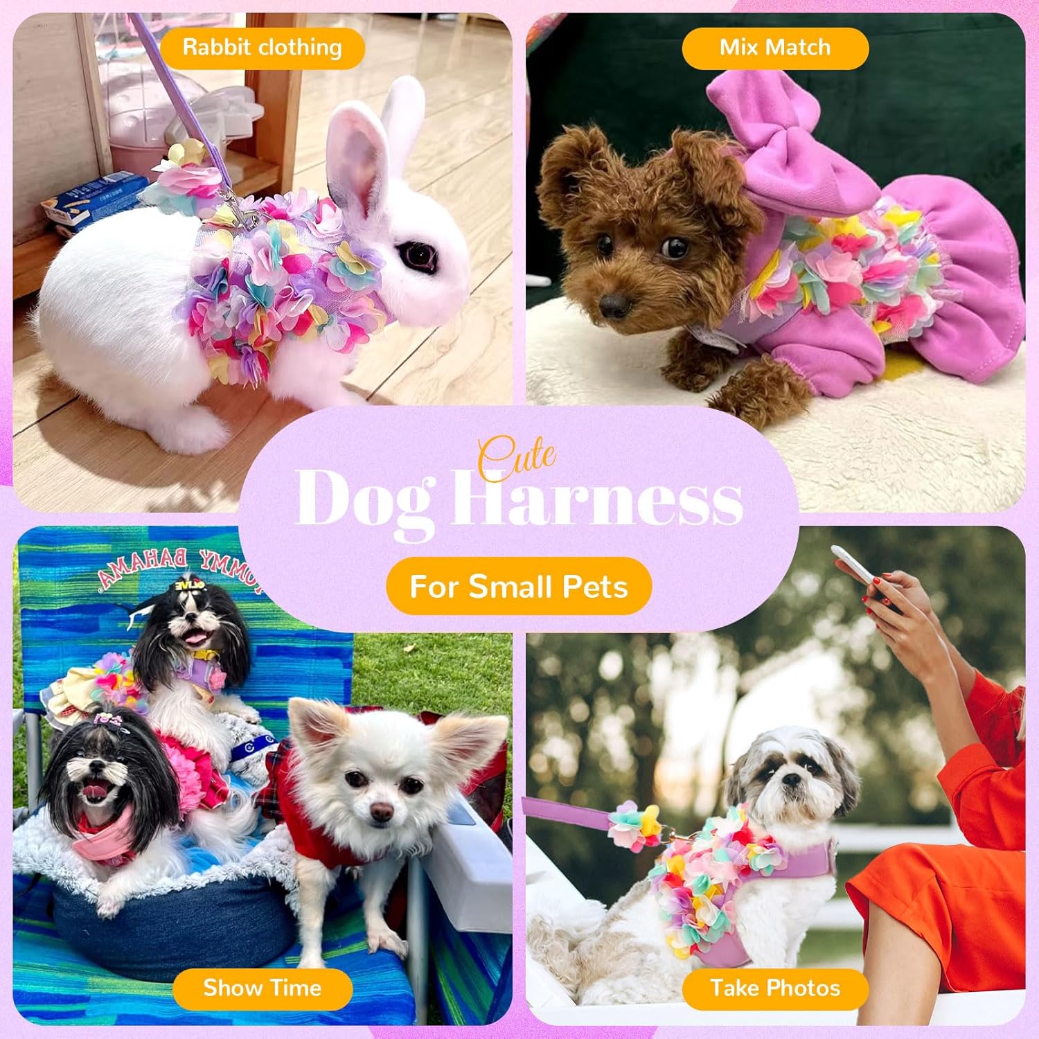 Boutique Floral Dog Harness and Leash Set – 3D Petal Puppy Vest Harness for Small Dogs & Cats