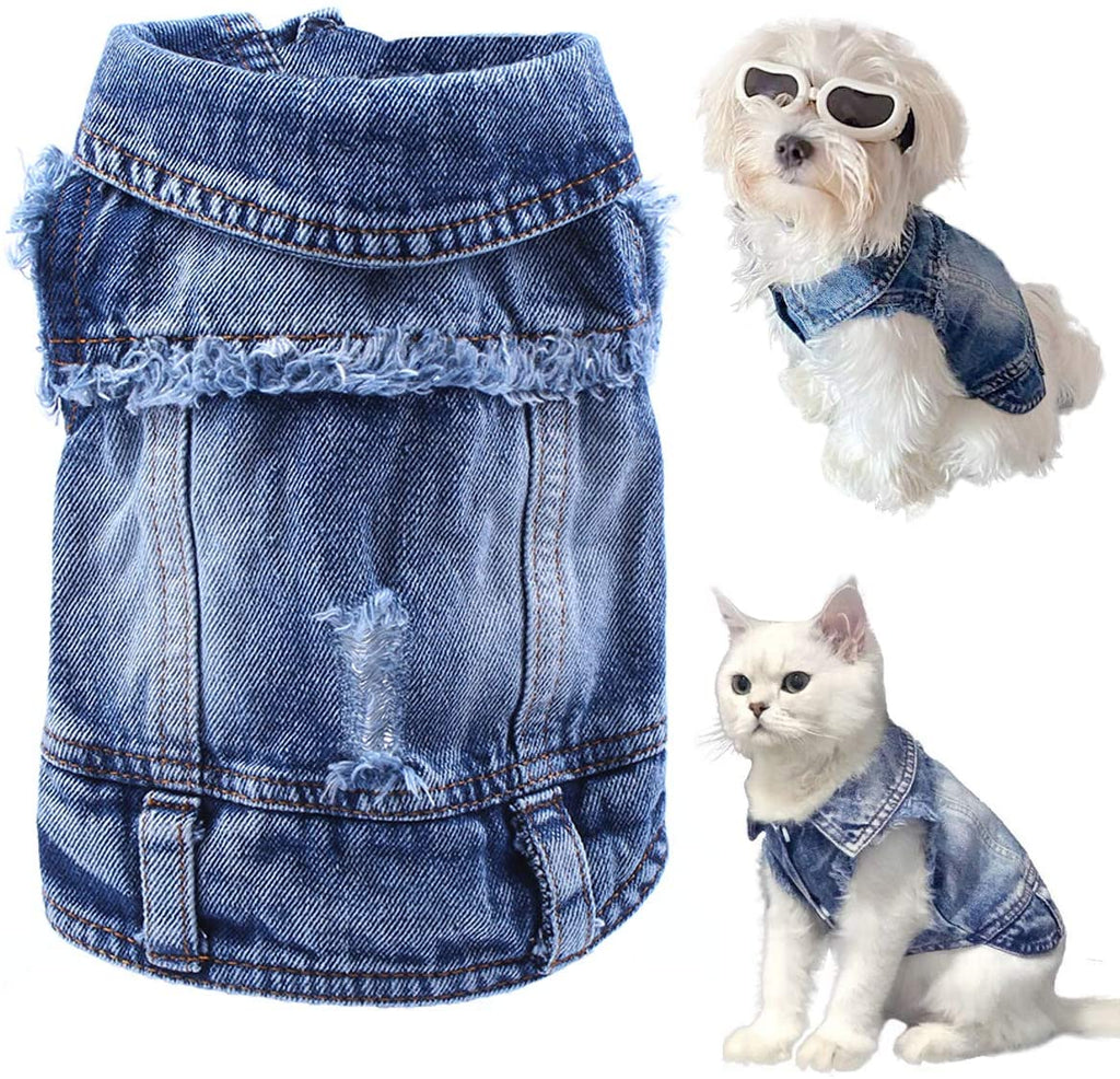 Blue Denim Dog Jacket — Classic Jean Vest Coat for Small & Medium Dogs and Cats