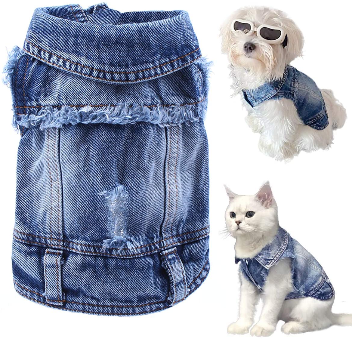 Blue Denim Dog Jacket — Classic Jean Vest Coat for Small & Medium Dogs and Cats