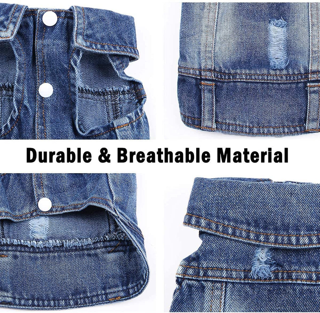 Blue Denim Dog Jacket — Classic Jean Vest Coat for Small & Medium Dogs and Cats