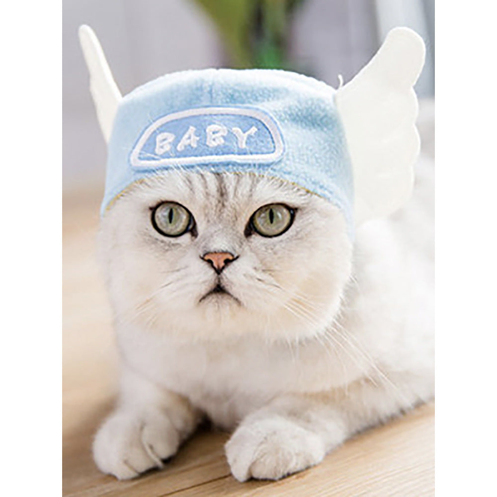 Pet cat hat, light blue hood with BABY patch and small ears