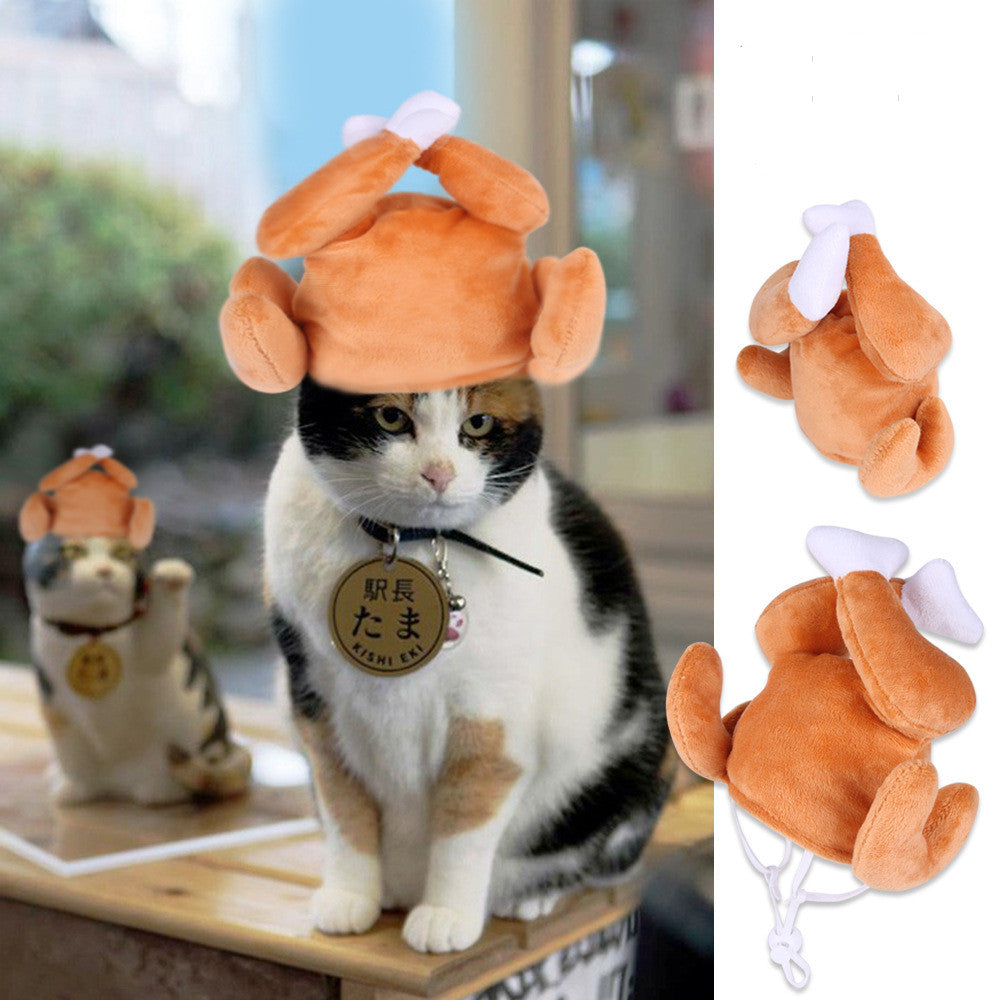 Orange bunny pet hood hat with white ear tips and a front opening for the cat’s face