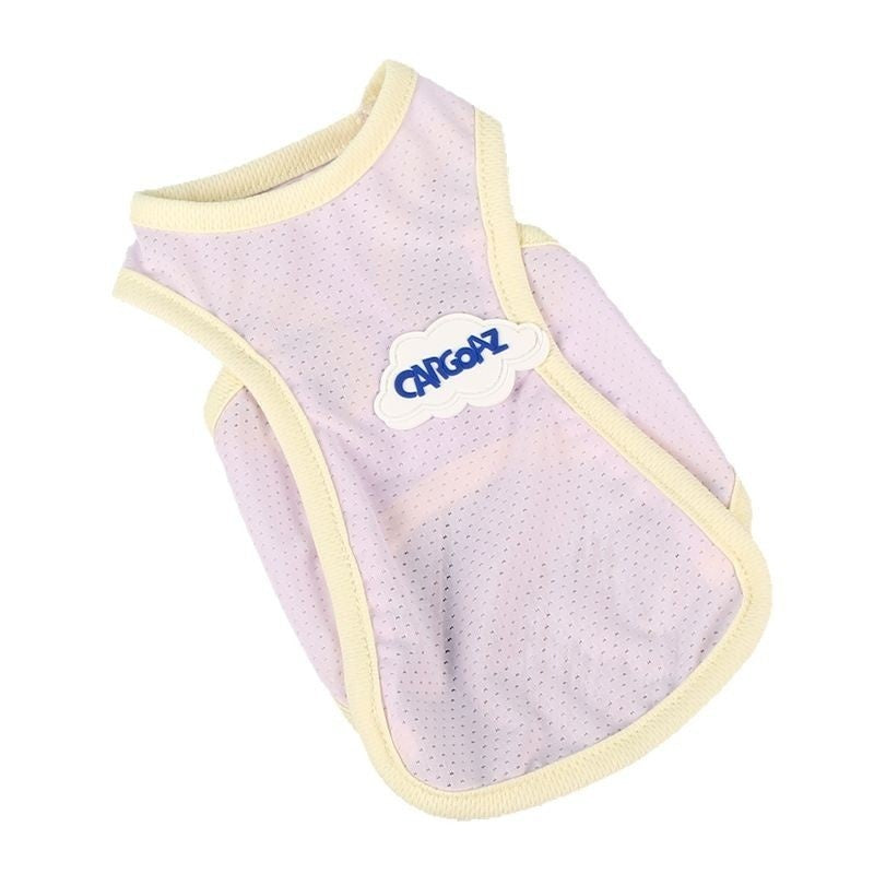 Pastel purple cat summer thin vest with pale yellow trim and cloud logo patch