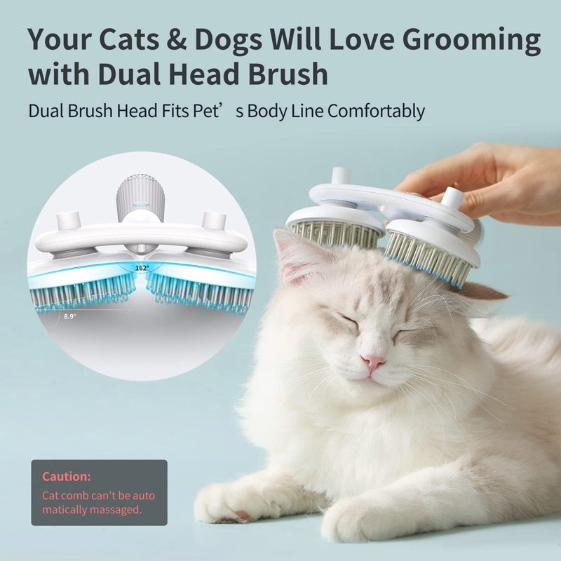 Dual-head grooming brush for cats with circular comb heads and rounded bristle pins