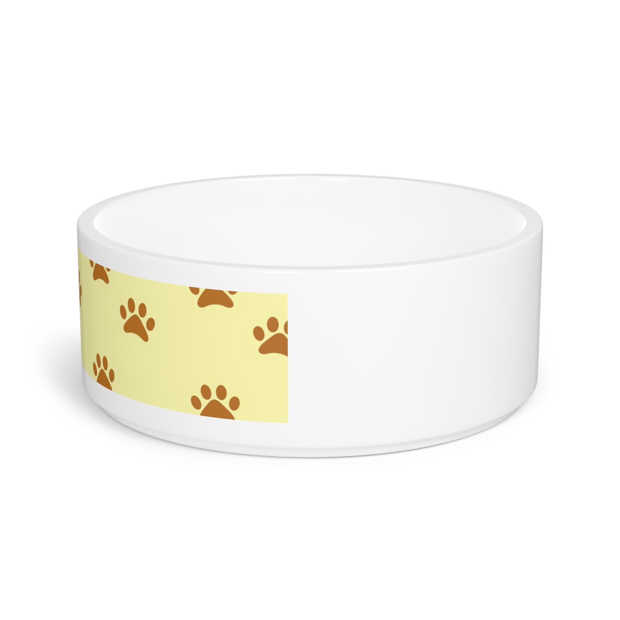 Golden Pawprints on Buttercream Sky Pet Bowl — Ceramic, 16oz, Dishwasher-Safe
