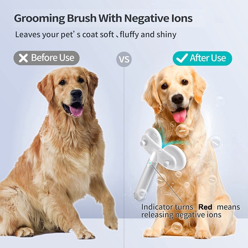Grooming brush with negative ion tech, white body and dual circular pin comb heads
