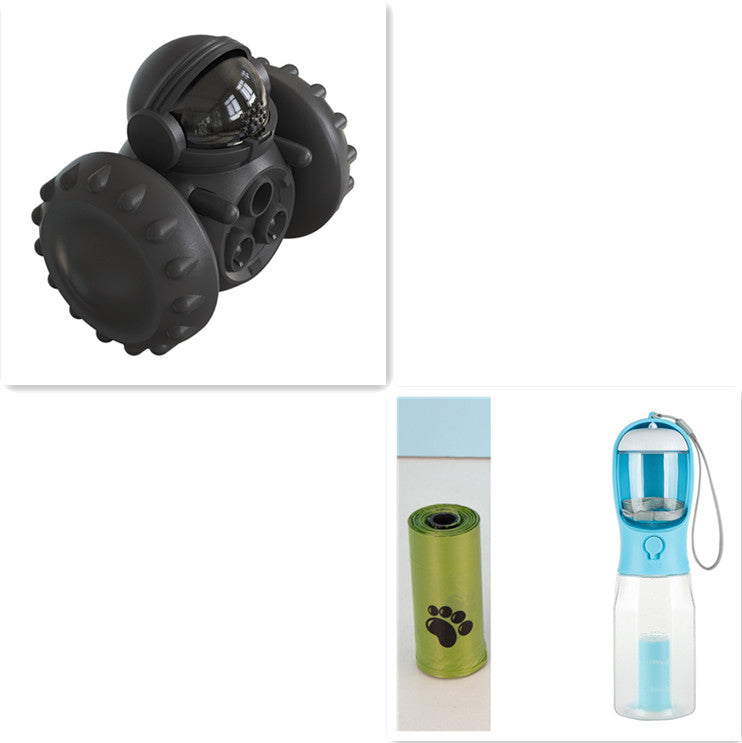 Interactive pet feeding balance car toy with black spiked rollers and clear cockpit window