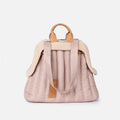 Beige quilted pet shoulder bag with tan handles and teddy-fleece trim
