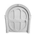 White cat and dog door frame with hinged circular flap panels