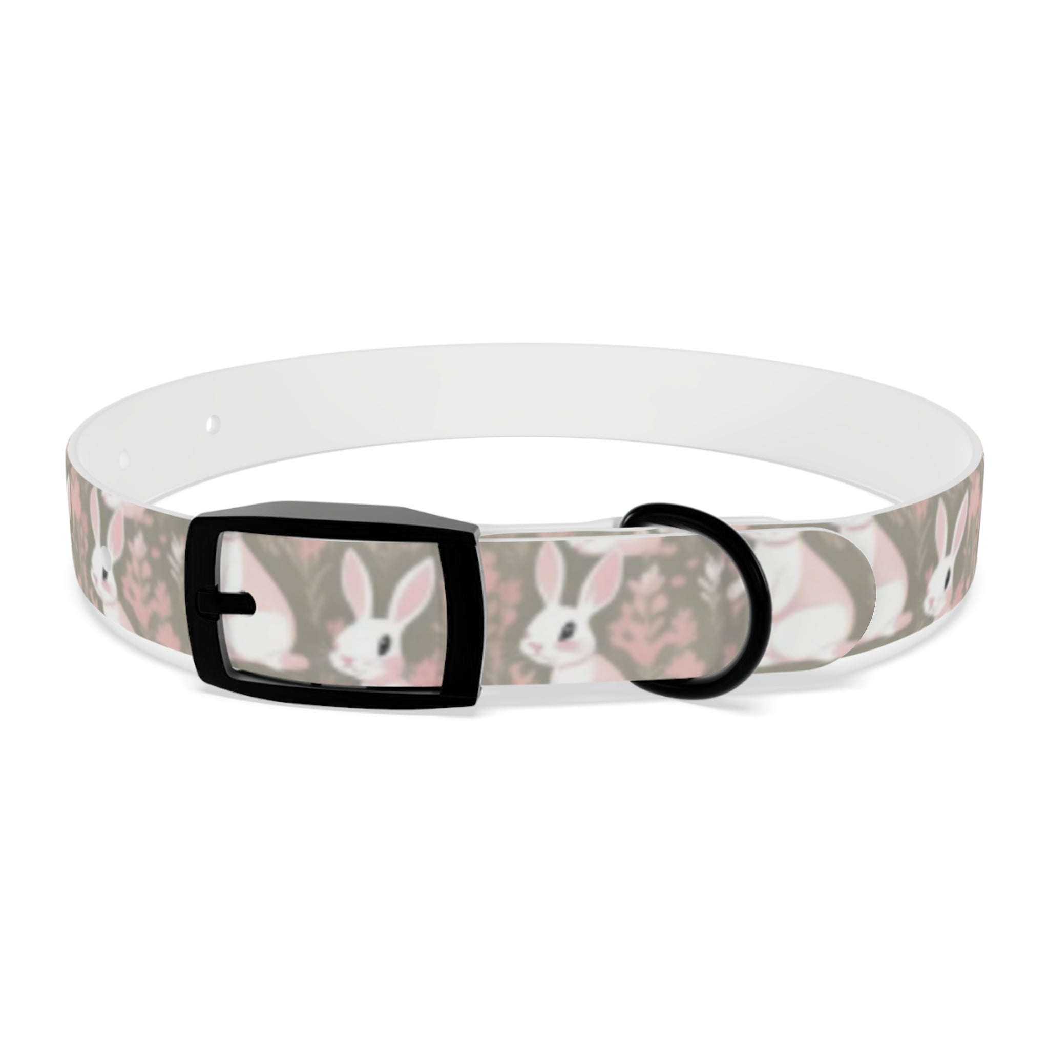 Blushing Meadow Bunny Parade Pet Collar — Waterproof TPU, 4 Buckle Finishes, S–XL