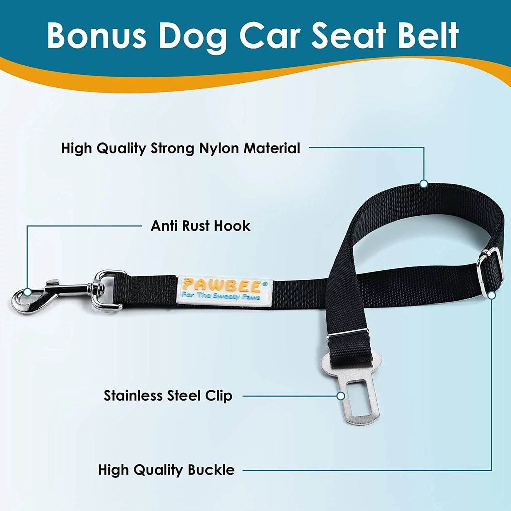 Bonus dog seat belt strap with metal clip and nylon webbing for car hammock use