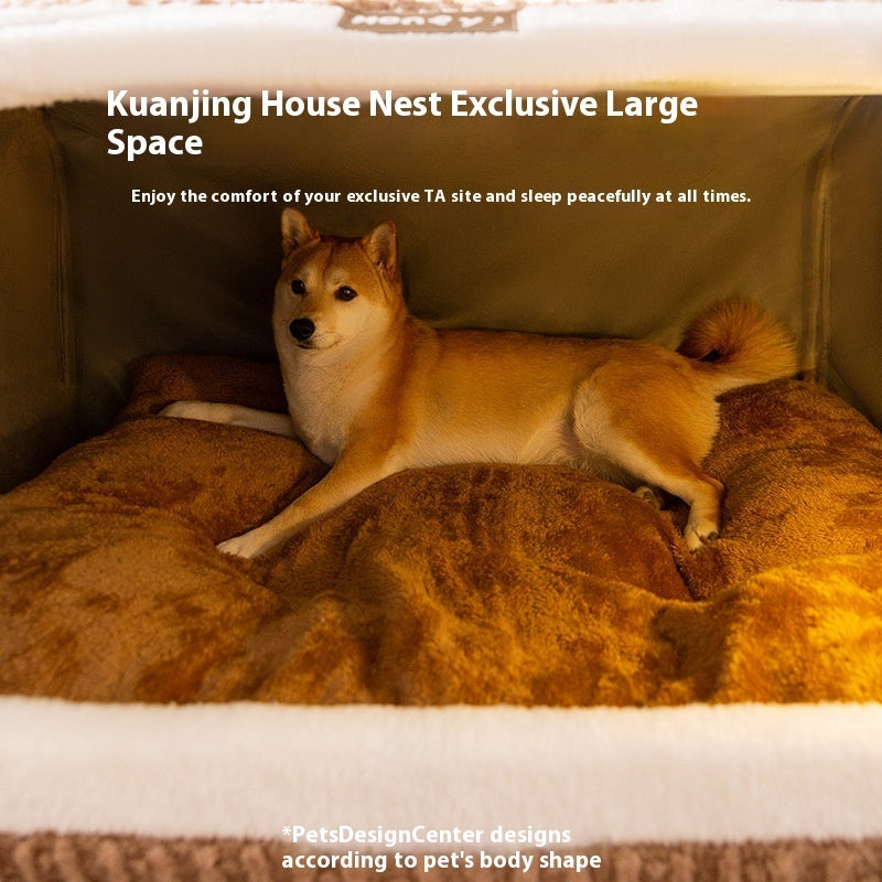 Enclosed dog cave bed with plush honey-brown interior, small pet kennel