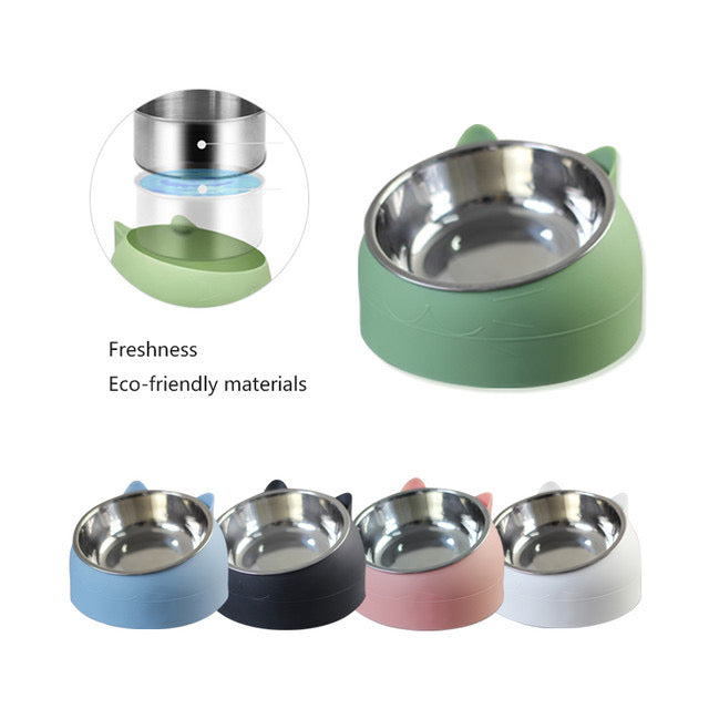 Pastel cat bowl in green with stainless steel insert; set of pastel colors shown