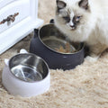 Pastel cat bowl set: black and white raised base with stainless steel inserts
