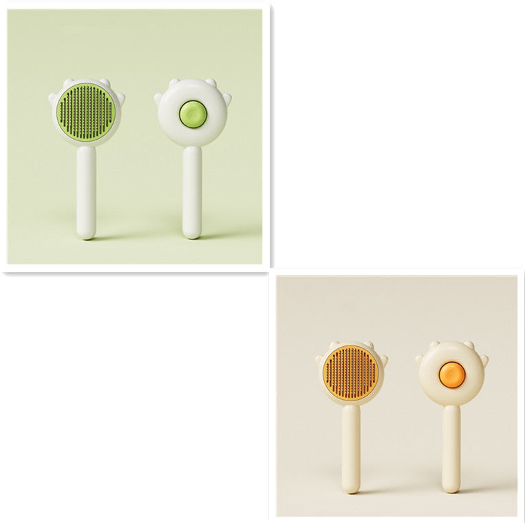 Pet grooming comb brush set with green and orange round pin heads and white handles