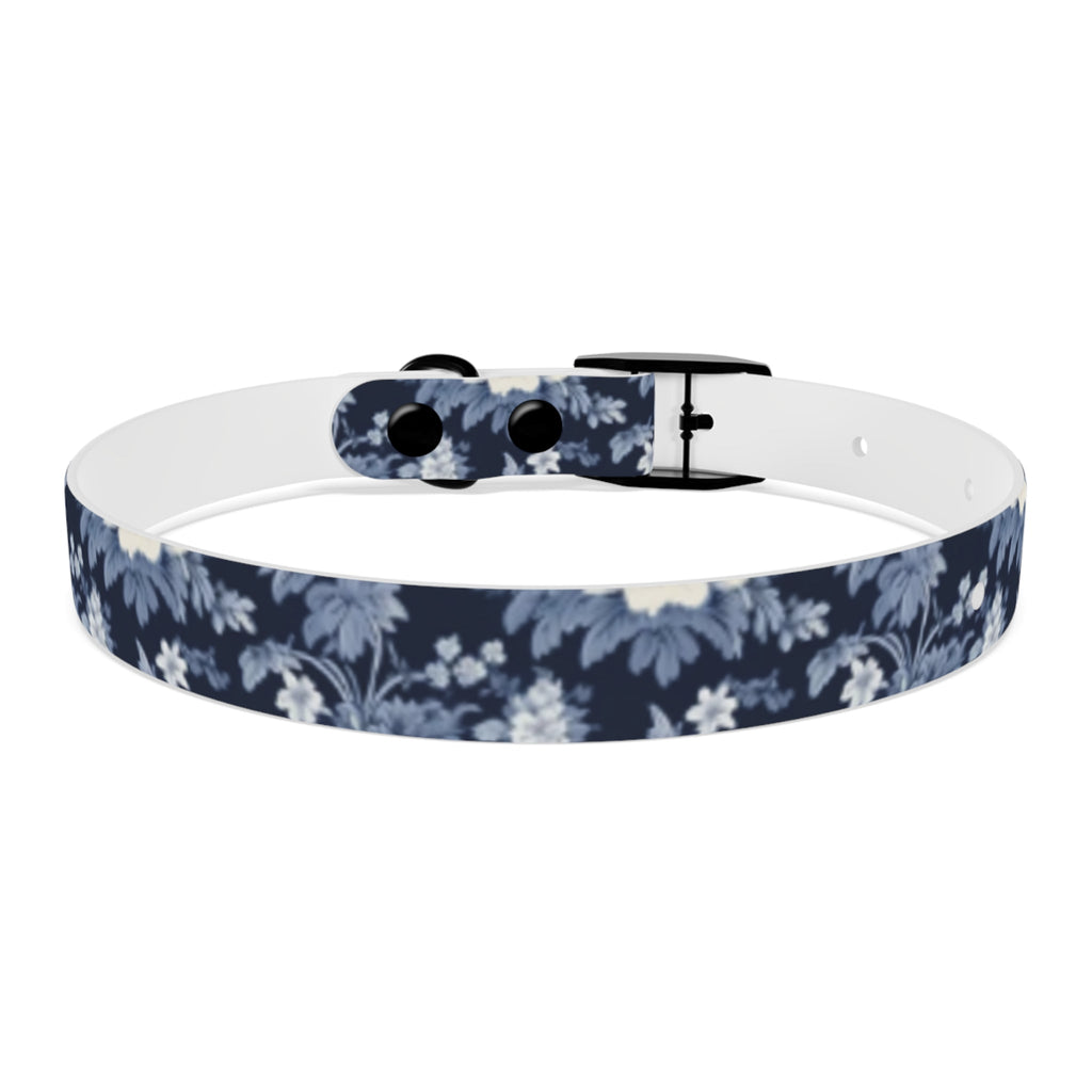 Midnight Blue Garden in Bloom Pet Collar — Waterproof TPU, 4 Buckle Finishes, S–XL