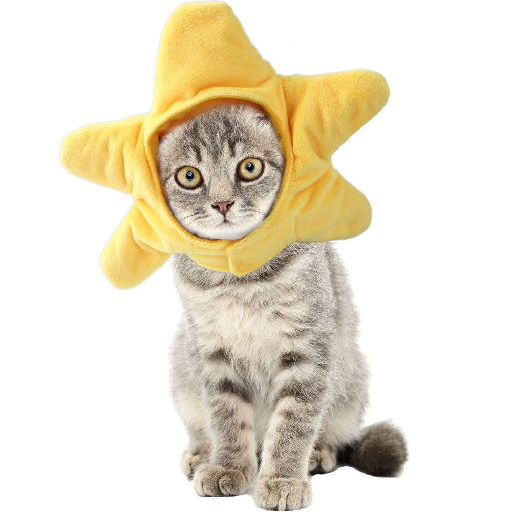 Pet cat hat with yellow banana-shaped plush hood