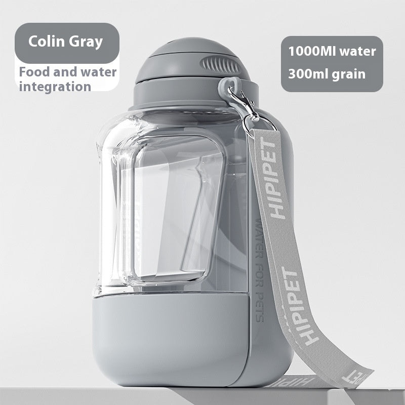 Grey 2-in-1 pet water and food dispenser, 1000ml water and 300g grain