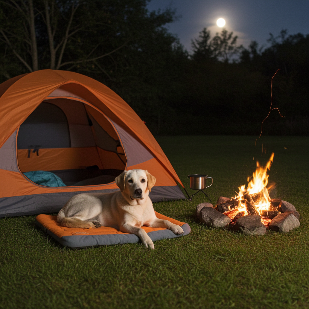 Reversible dog bed in orange and dark gray, with fleece side visible under dog.