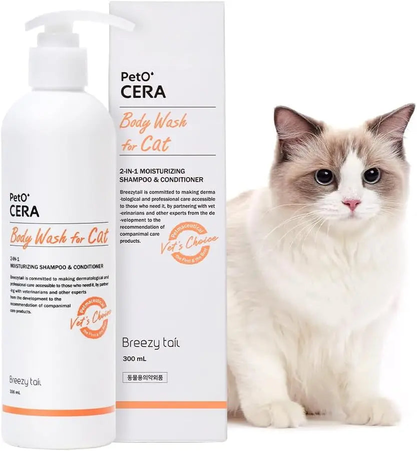 Cat body wash shampoo & conditioner bottle with pump and for-cat label
