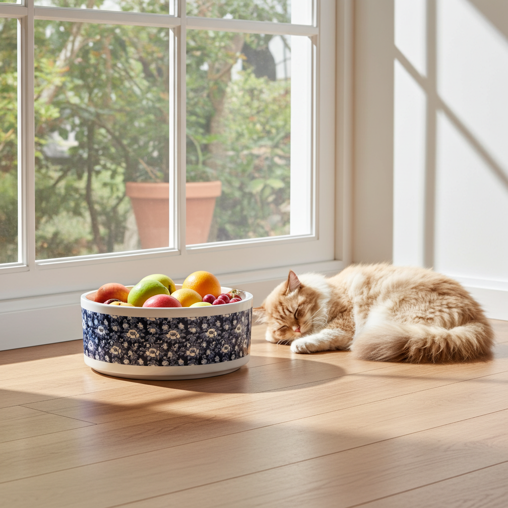 Midnight Blue Garden in Bloom Pet Bowl — Ceramic, 16oz, Dishwasher-Safe