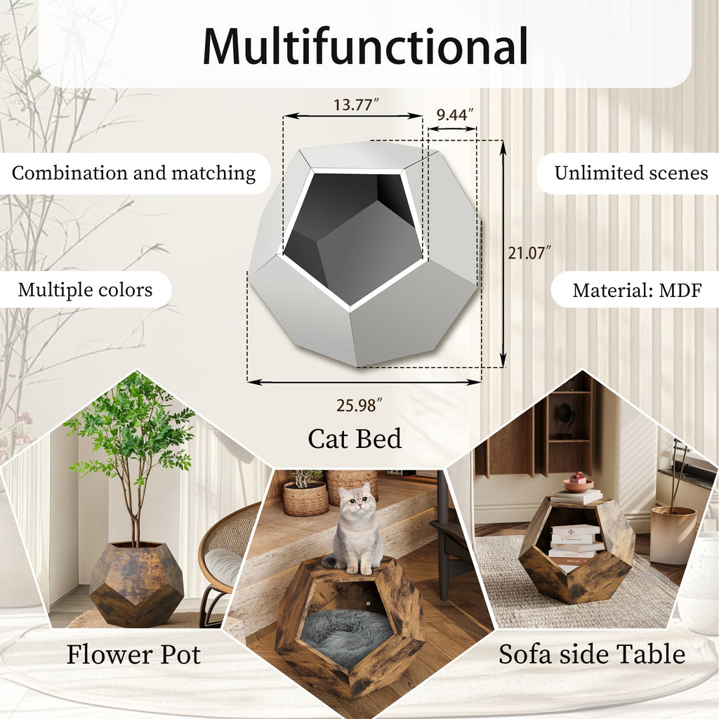 Multifunctional cat kennel side table MDF, shows size 25.98 in and scene uses
