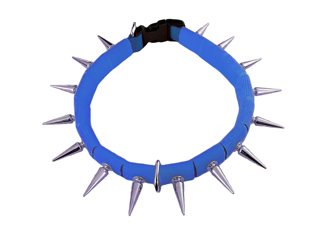 Spiked fabric coyote collar in blue with silver studs and metal links