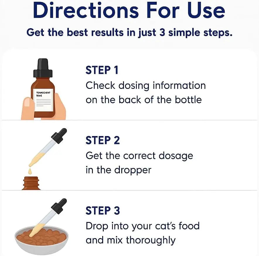 Cat probiotic dropper bottle with black cap and dropper tip