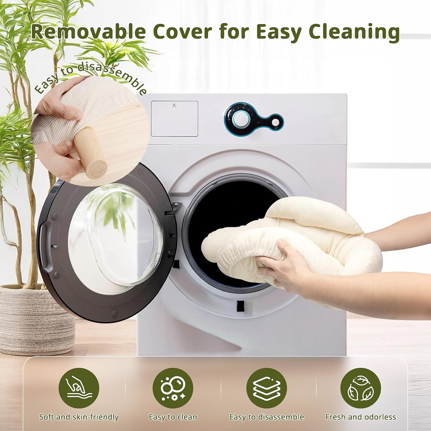 White cat sofa bed shown next to a washing machine for easy removable cover
