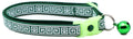 Green Greek key cat collar with neon buckle and metal ring