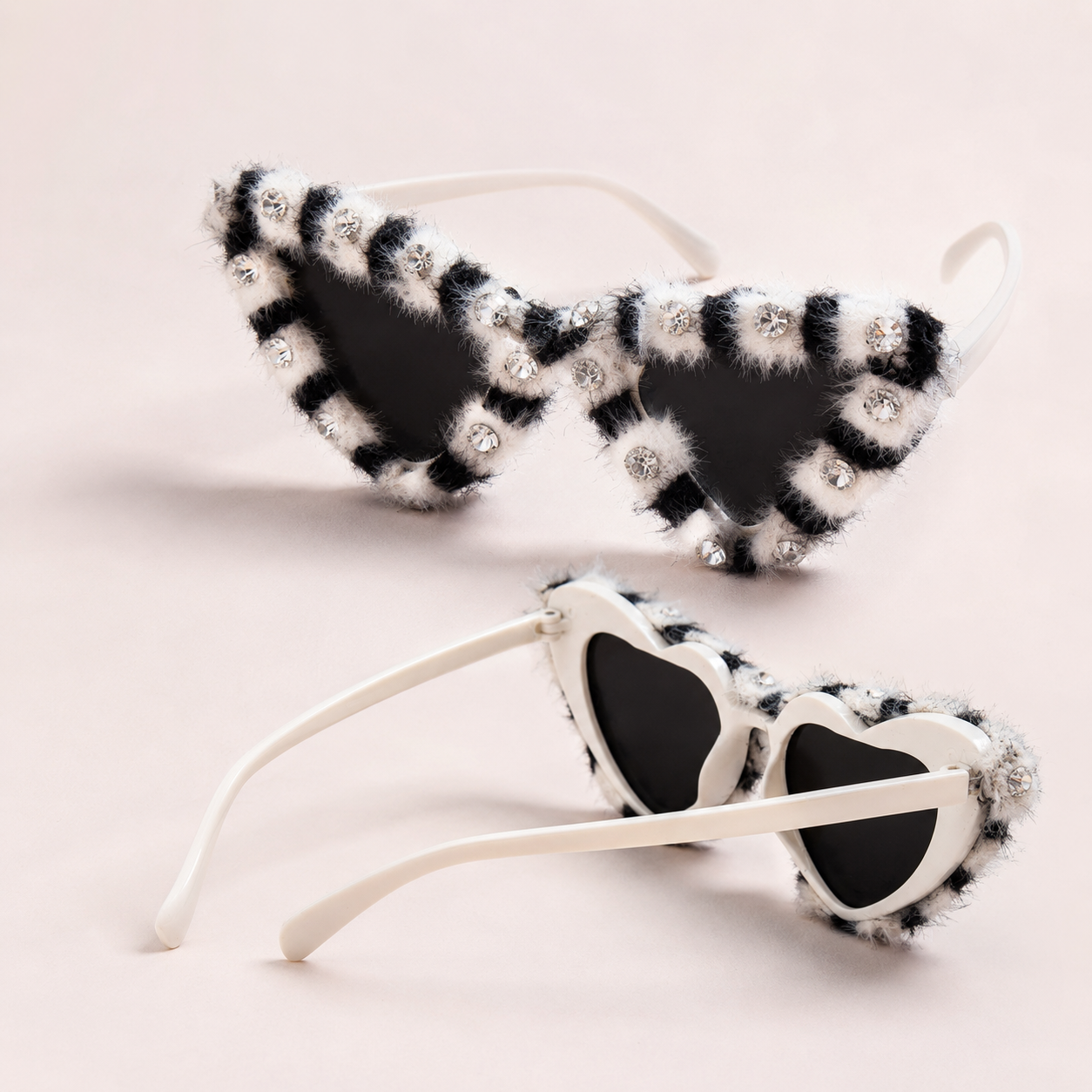Luxury Pet Cat Eye Sunglasses – Rhinestone Furry Zebra Fashion Dog Glasses
