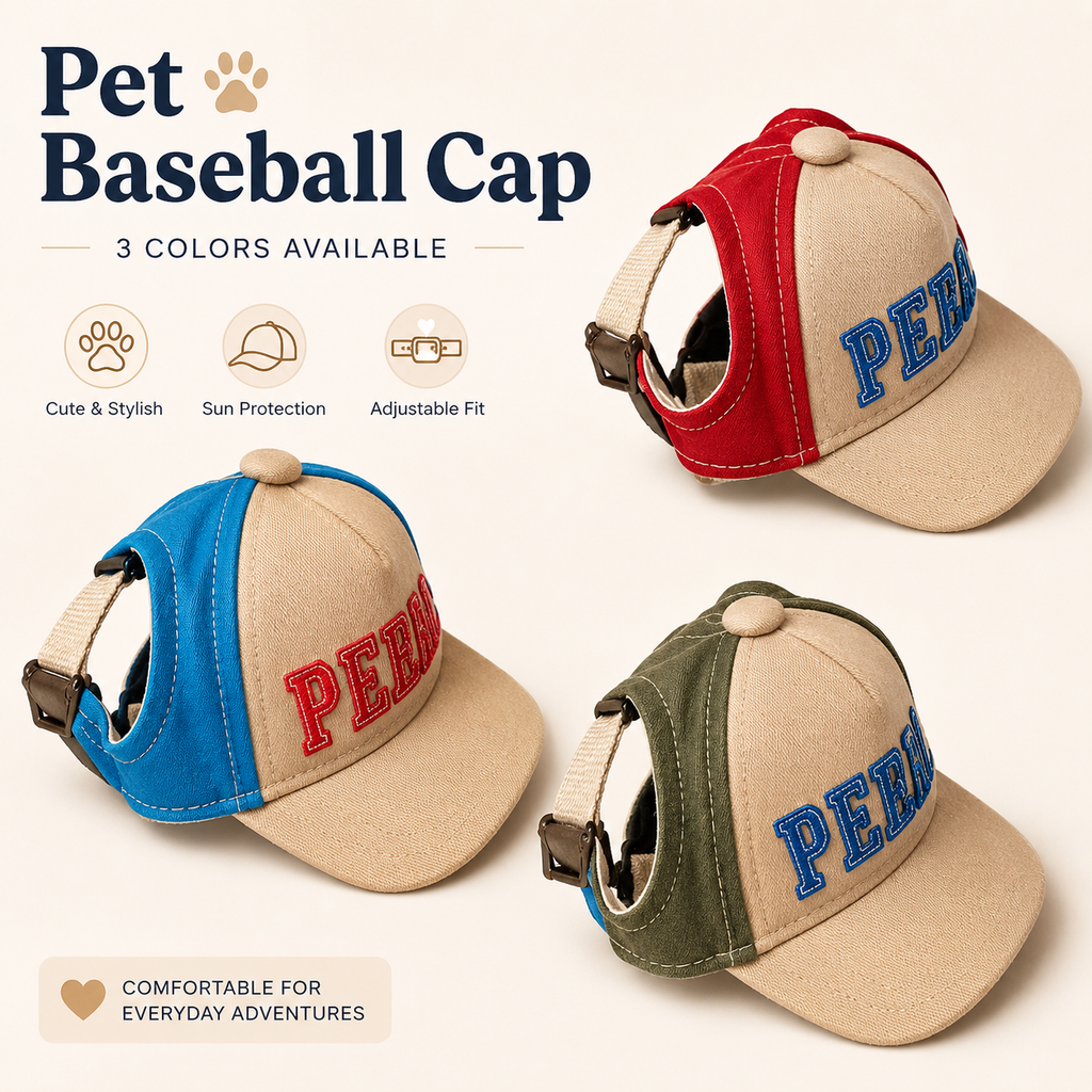 Dog Baseball Cap with Ear Holes – Adjustable Pet Hat for Small & Medium Dogs