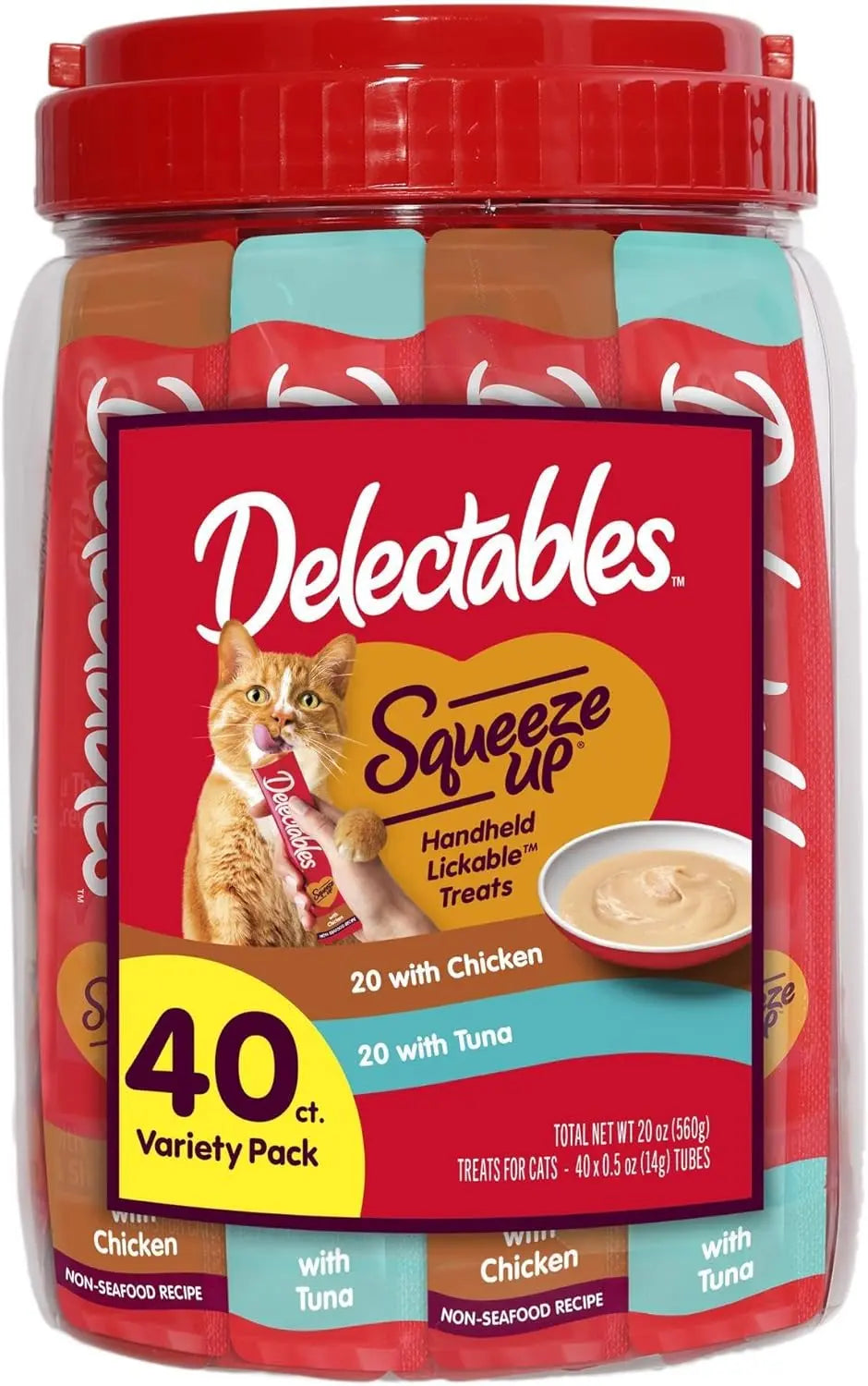 Cat treat squeeze-up jar, 40-count variety pack with chicken and tuna tubs