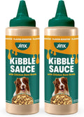 Pair of Jinx Kibble Sauce dog topper bottles with chicken bone broth, teal caps